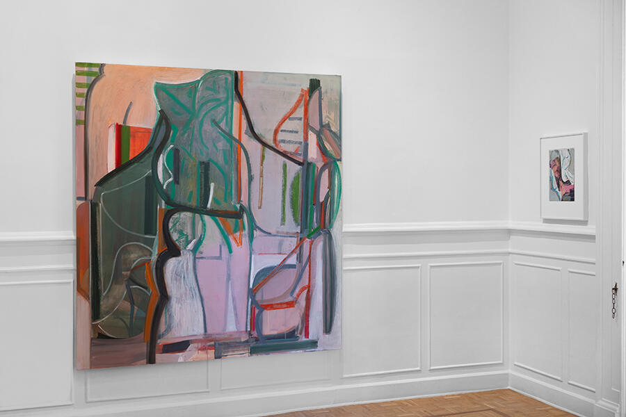 Amy Sillman's colourful oil paintings hanging in a white gallery space.